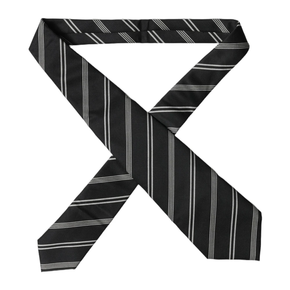 Dolce & Gabbana Women's Black Ties, One Size, Striped Silk Adjustable Necktie