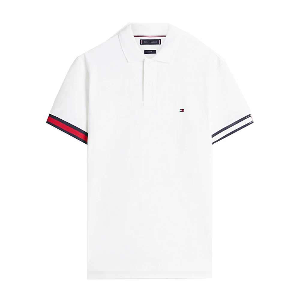 Tommy Hilfiger Men's White Polo Shirts, M, Slim Fit Interlock Knit Tipped Polo Shirt