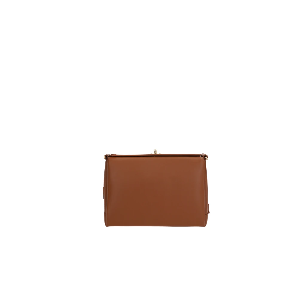 Plan C Bruine leren schoudertas met twist-lock Brown Dames