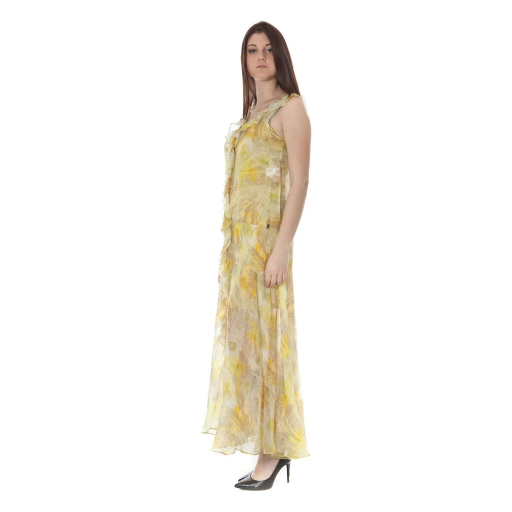 John Galliano Gele Lange Jurk Brede Schouder Halslijn Yellow Dames