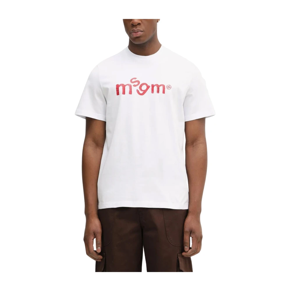 Msgm Men's White Logo-Print T-Shirt - T-Shirts - S - Tops