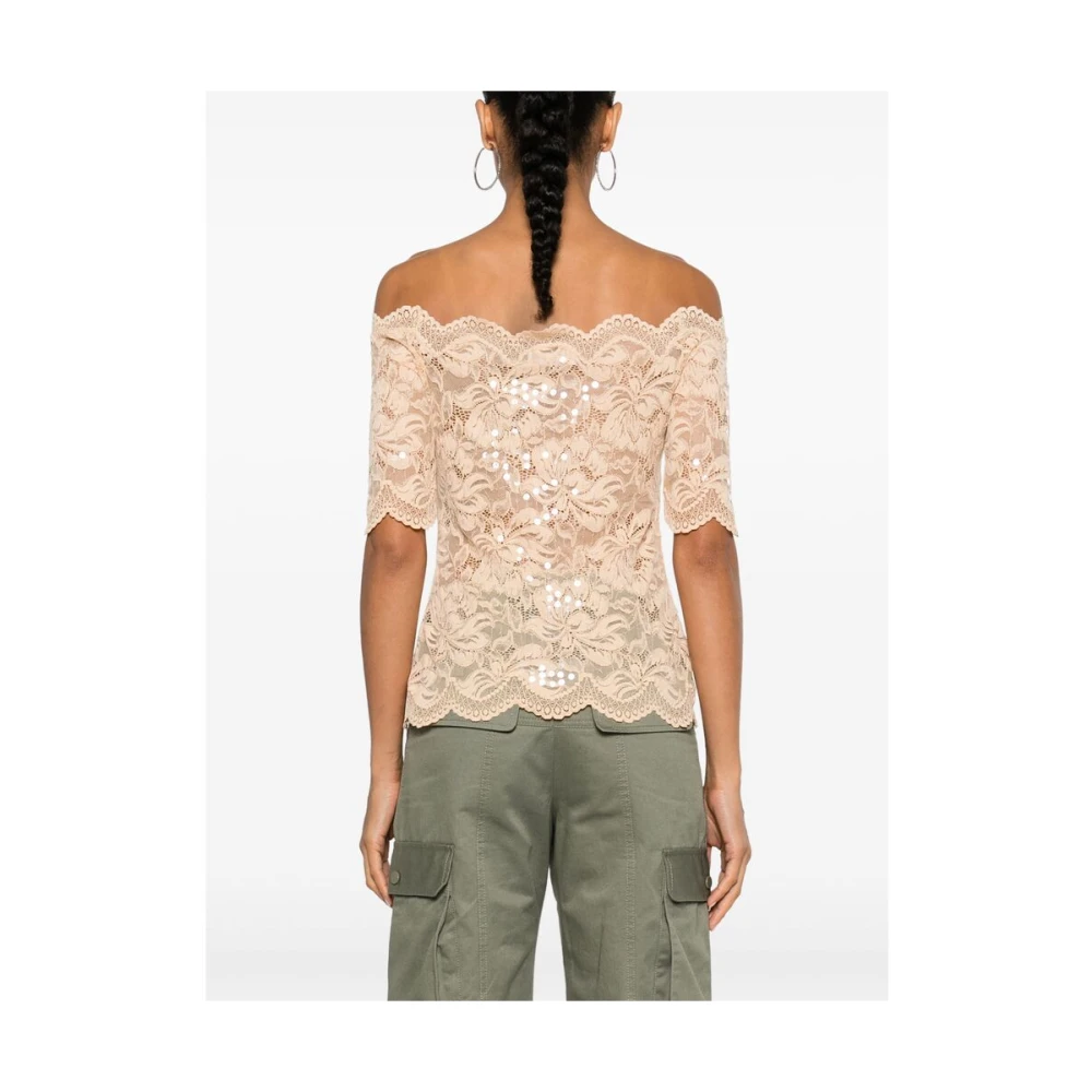 Paco Rabanne Lichtbeige Bloemenkanten Blouse Beige Dames