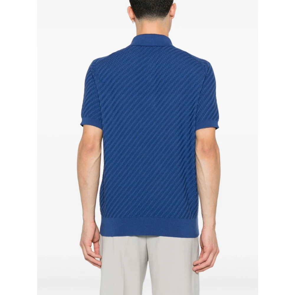 Brioni Blauw Geribbeld Poloshirt Korte Mouw Blue Heren
