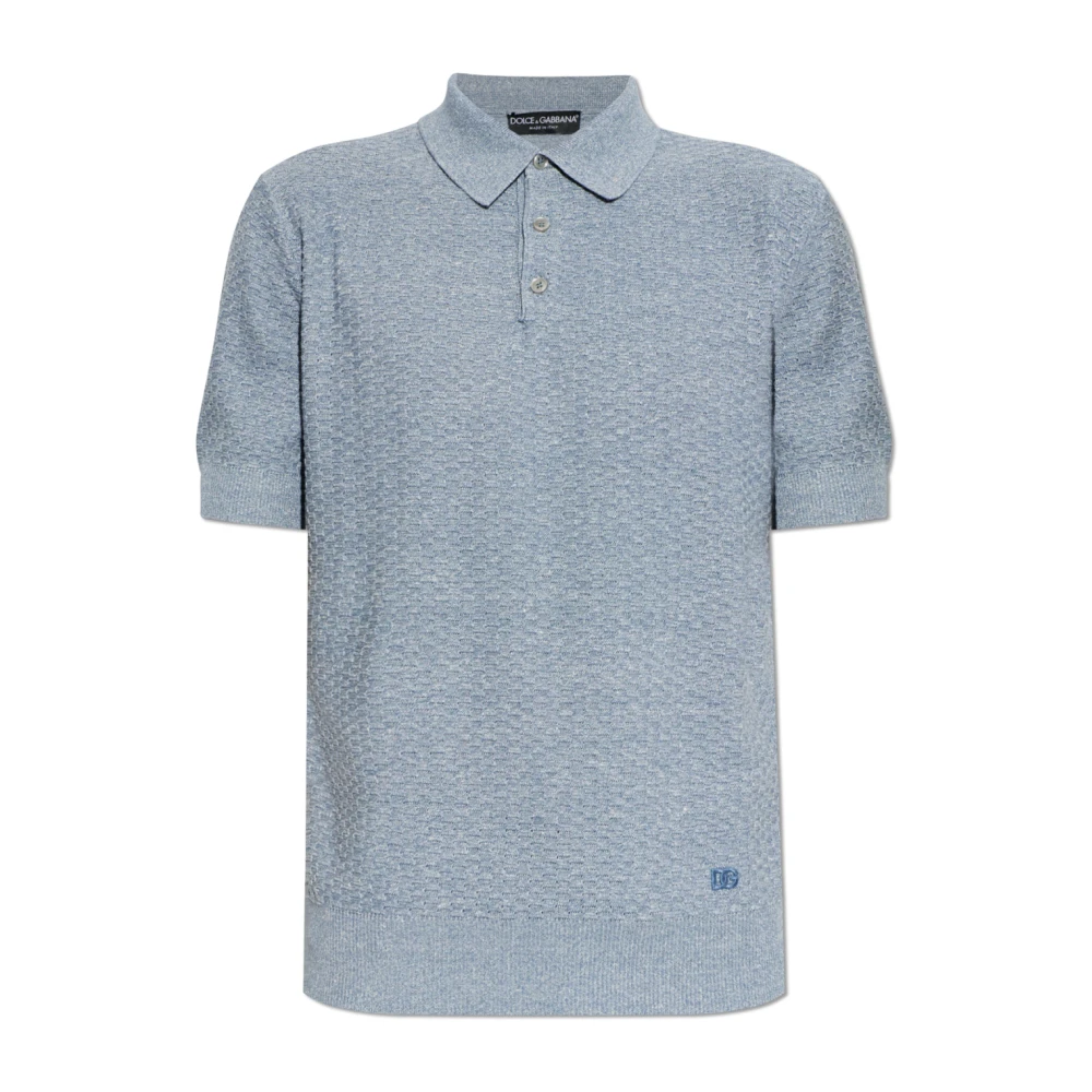 Dolce & Gabbana Mannelijk Blauw Tops Heren, 2XL, Linnen, Polo Van Linnenmix Met Logo-Borduursel
