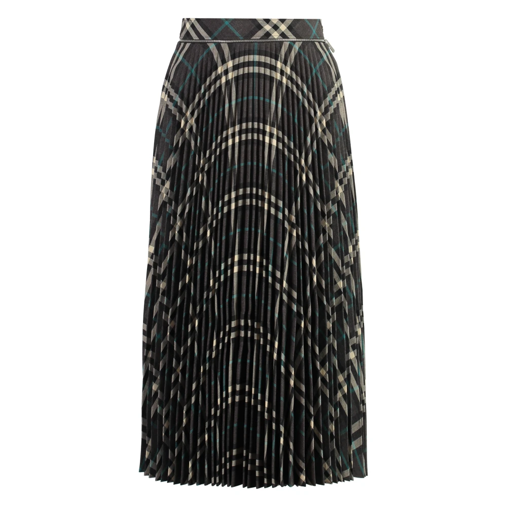 Burberry Geplooide Rok Wrap-around Sluiting Check Motief Brown Dames