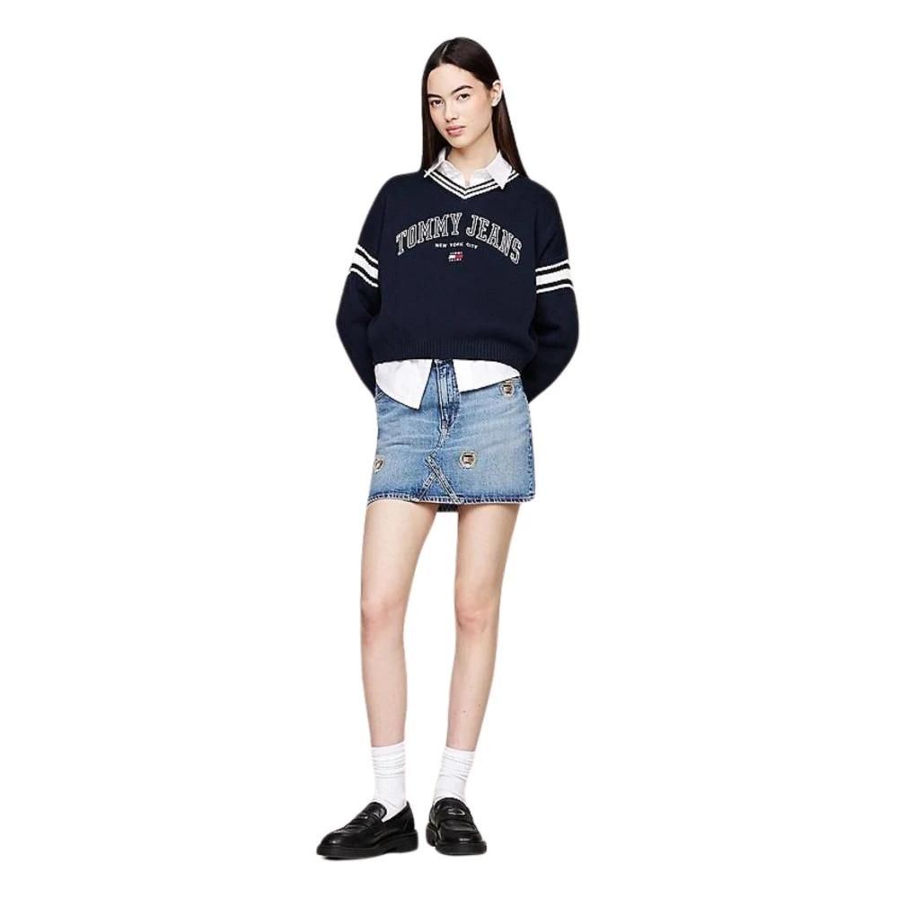 Tommy Hilfiger Geborduurde Denim Mini Rok Blue Dames