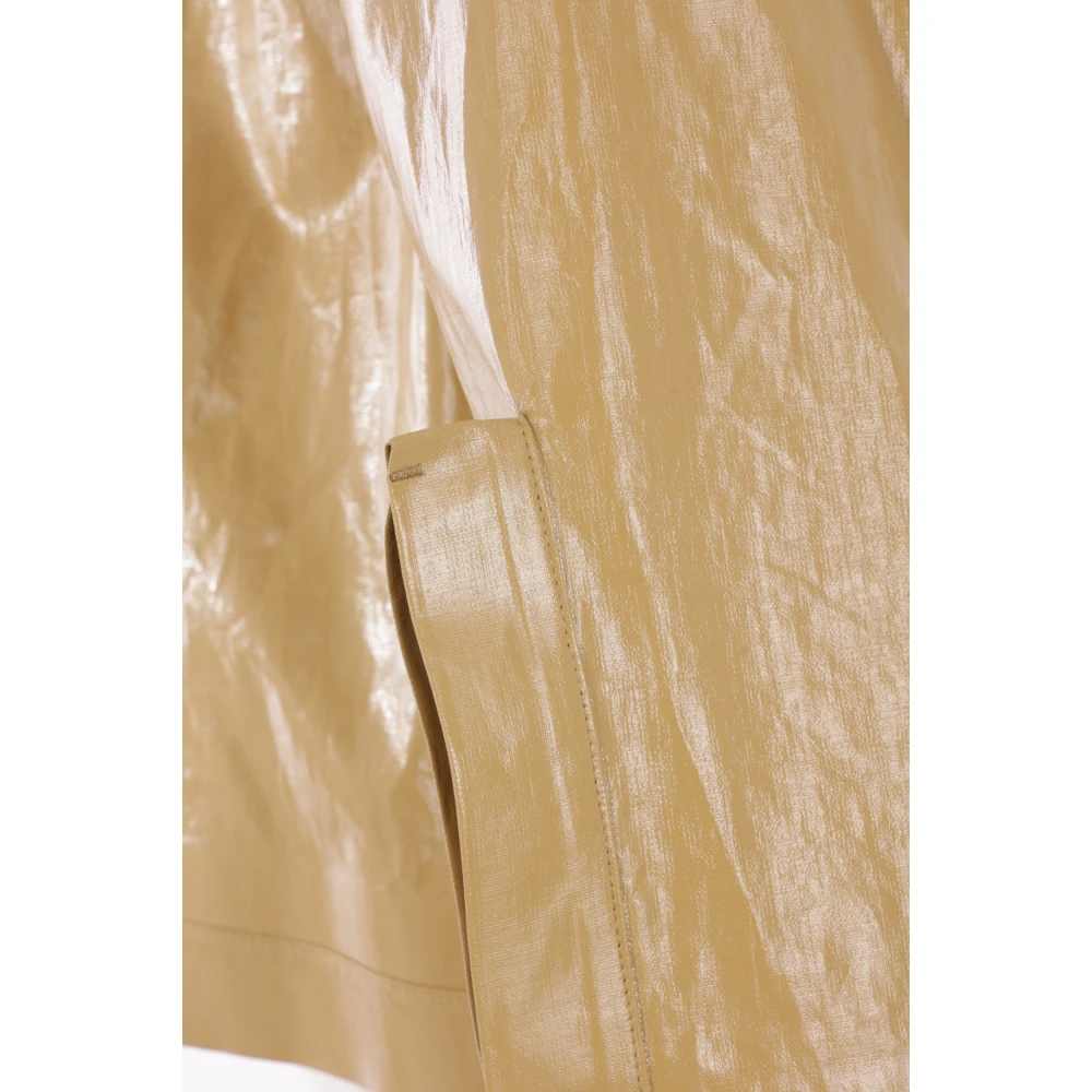 Jil Sander Beige Resin Linen Coat met leren kraag Beige Dames
