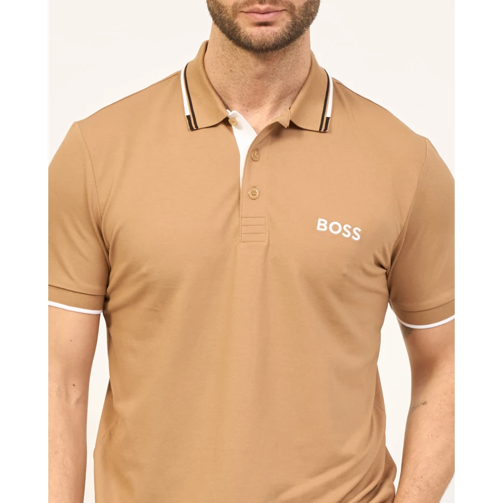 Hugo Boss Beige Polo Shirt met Contrastlogo Beige Heren