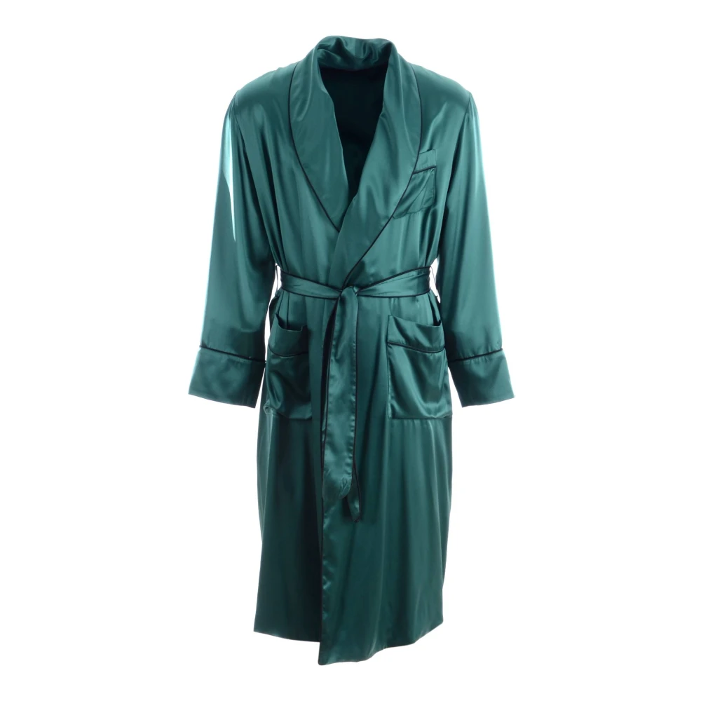 Dolce & Gabbana Men's Green Robes,, Luxury Silk Robe For Small
