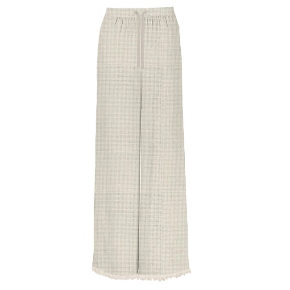 Mc2 Saint Barth Women's Beige Wide Trousers, L, Long Linen Trousers