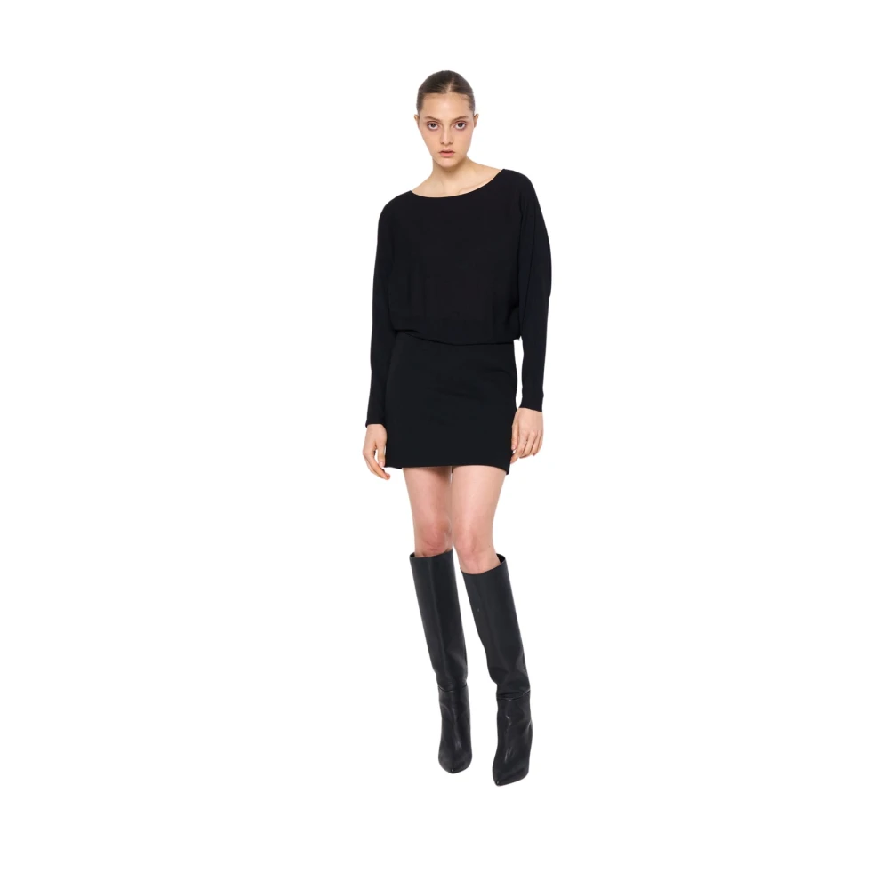 Silvian Heach Zwarte Mini Jurk Boothals Lange Mouw Black Dames