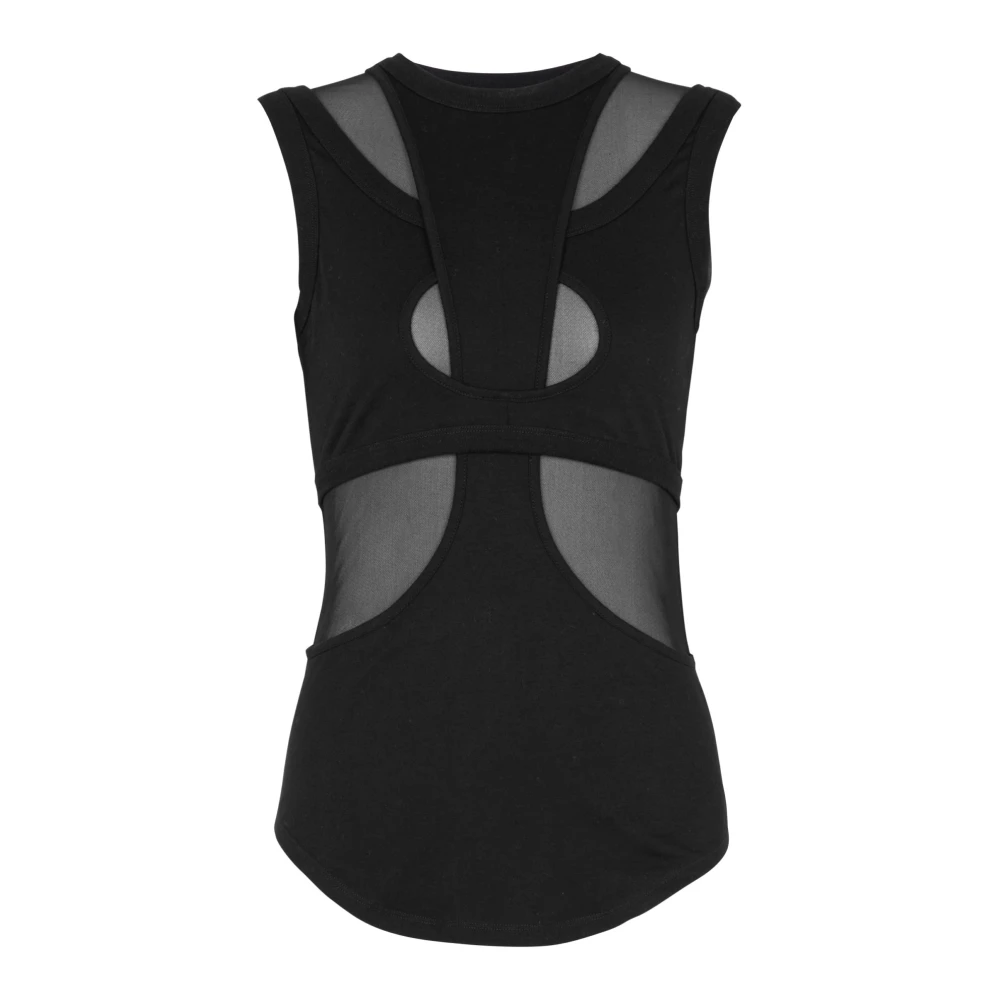 Balmain Mouwloze mix jersey mesh cut out top Black Dames