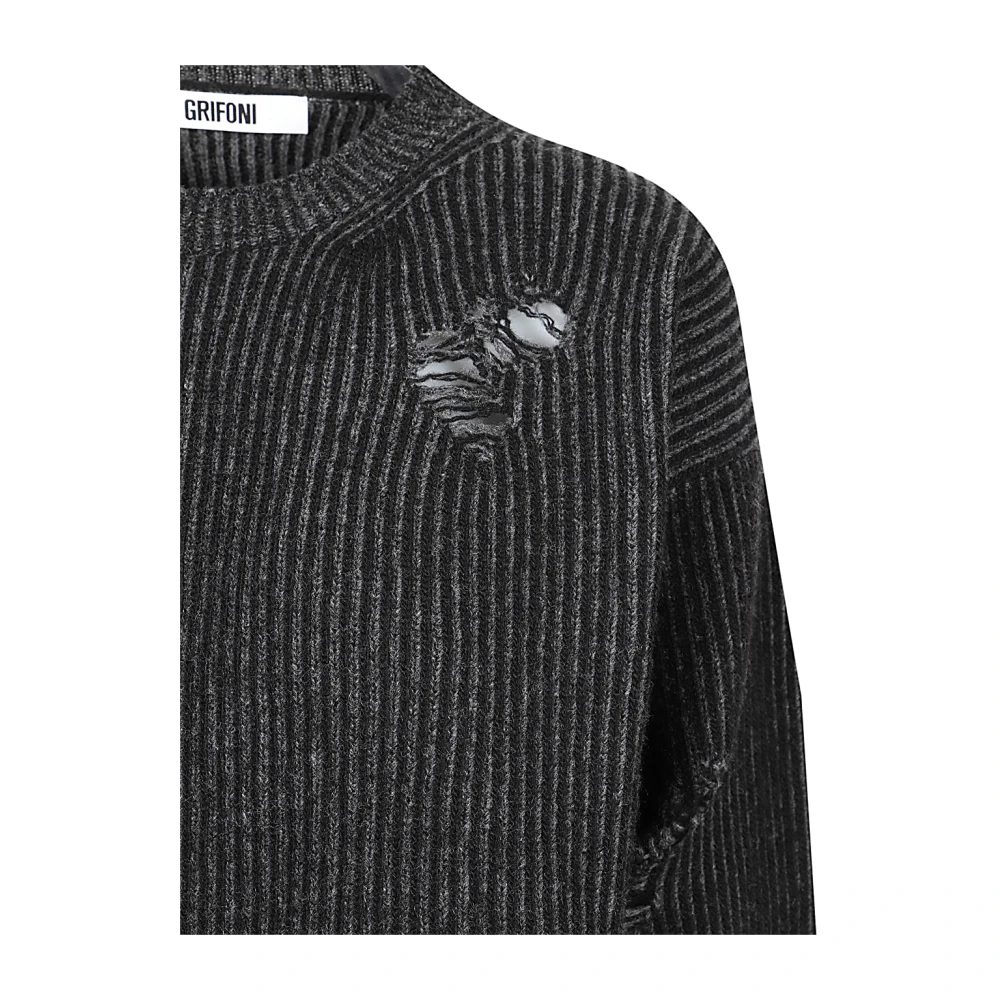 Mauro Grifoni Zwarte wollen ronde hals Engelse trui Black Dames