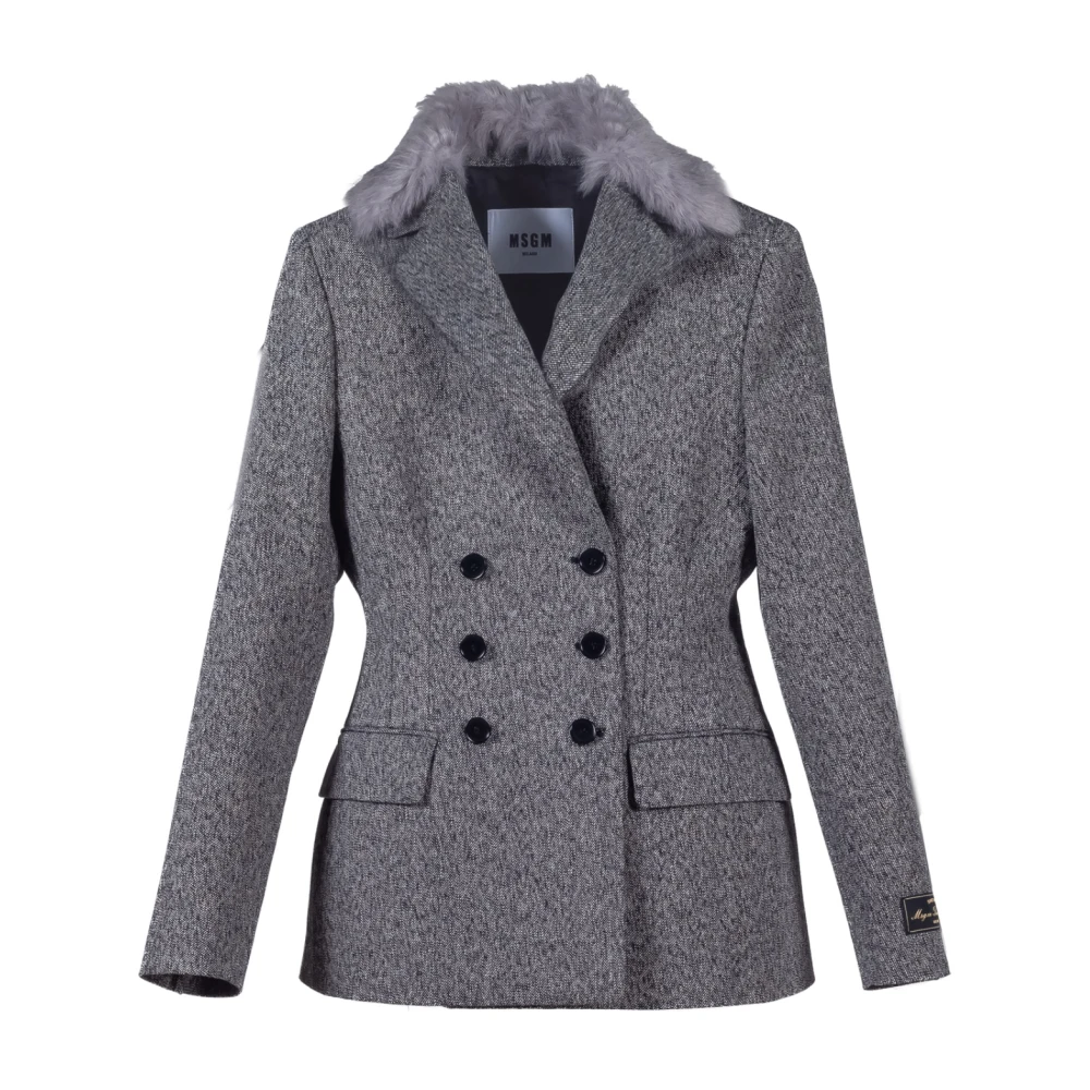 Msgm Grijze Wollen Blend Double-Breasted Jas Gray Dames