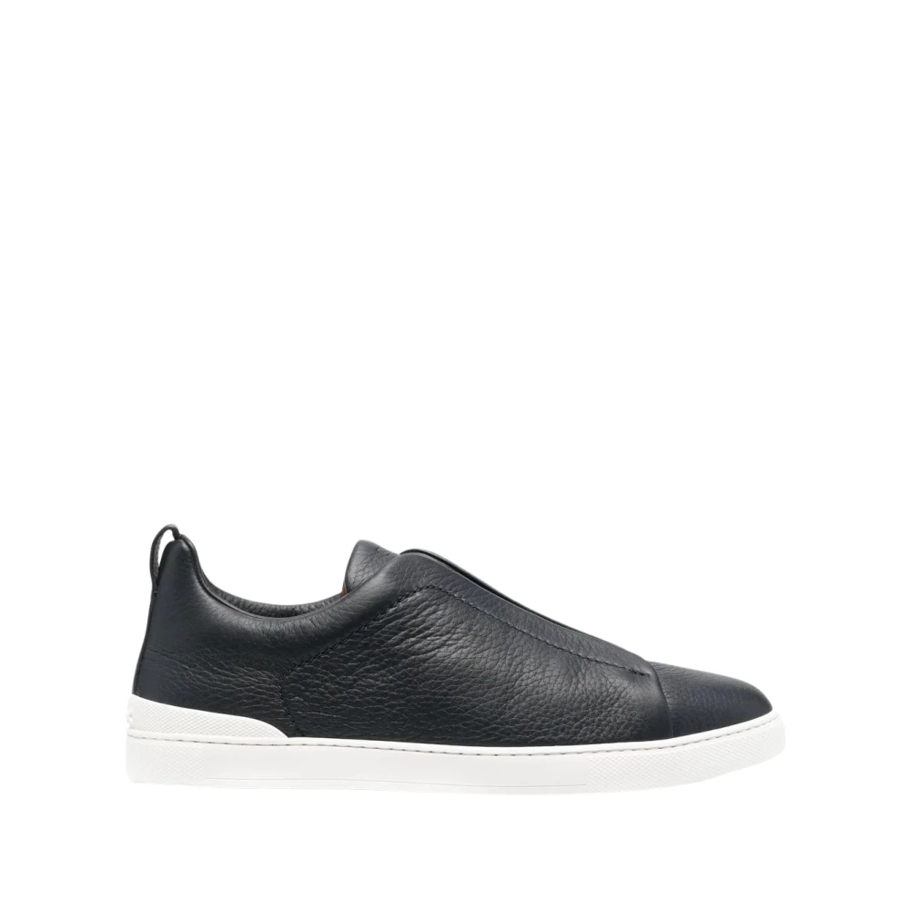 Z Zegna Blauwe Leren Sneakers met Kruisende Elastieken Blue Heren