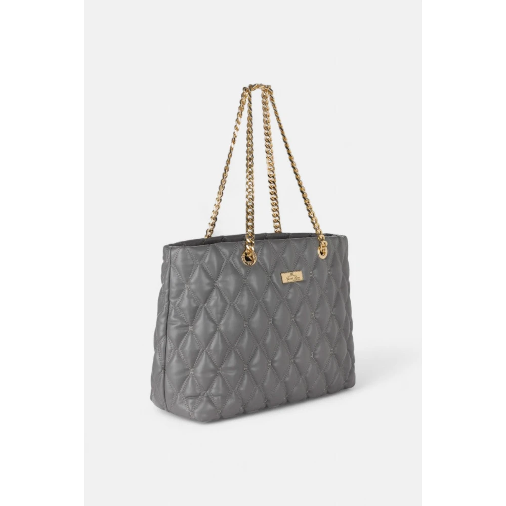 Elisabetta Franchi Shopper tas met kettinghandvat geëmbosseerd materiaal Gray Dames