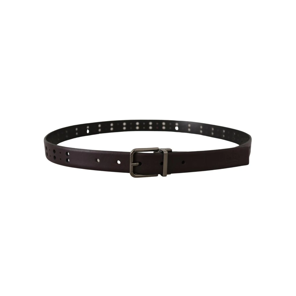 Dolce & Gabbana Burgundy Leather Perforated Metal Buckle Belt - 90 cm / 36 Inches - Image 3