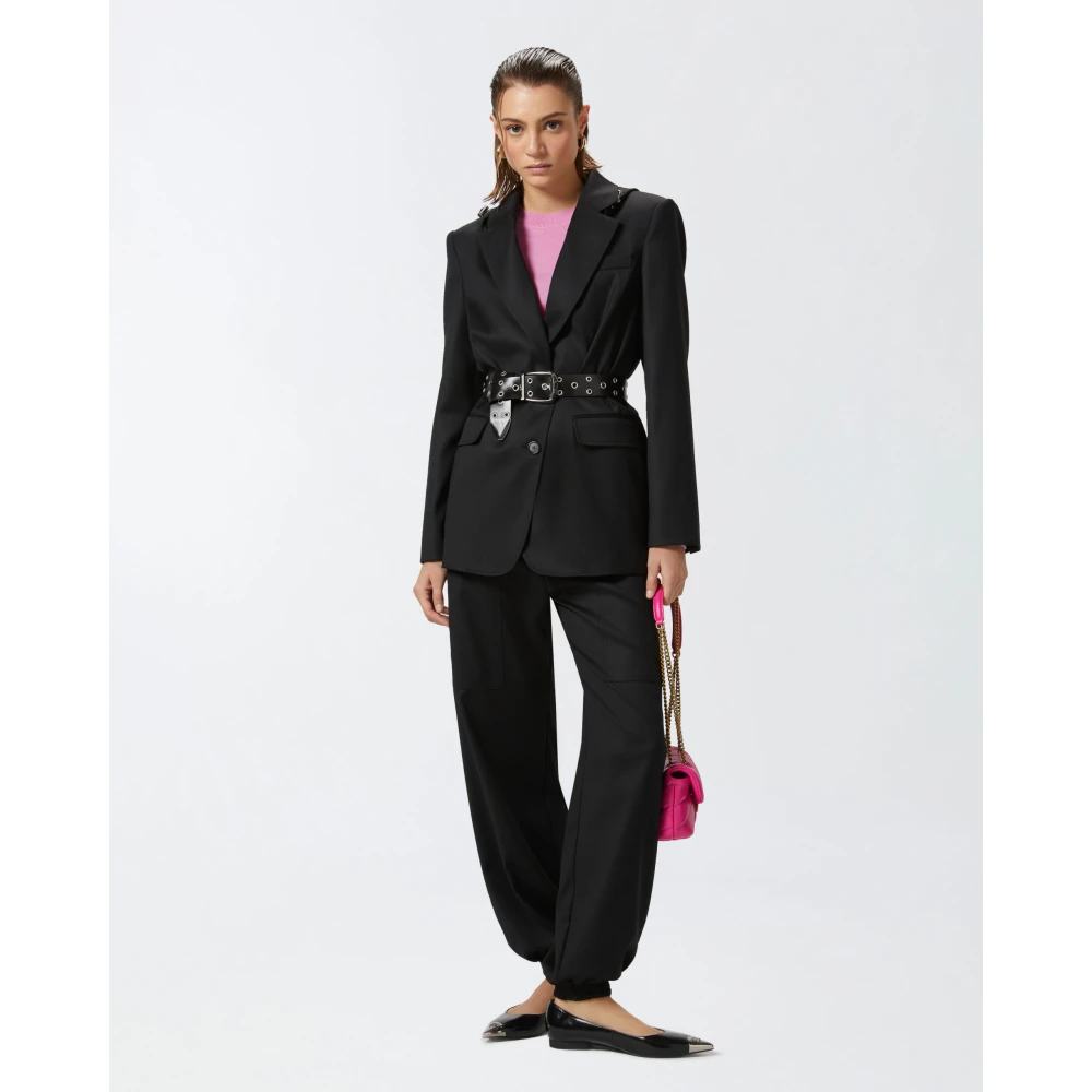 pinko Gewatteerde flanellen blazer met riem Black Dames
