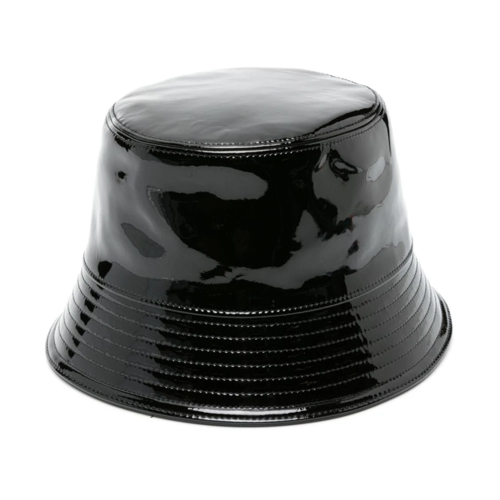 Prada Women's Black Triangle-Logo Patent-Leather Bucket Hat