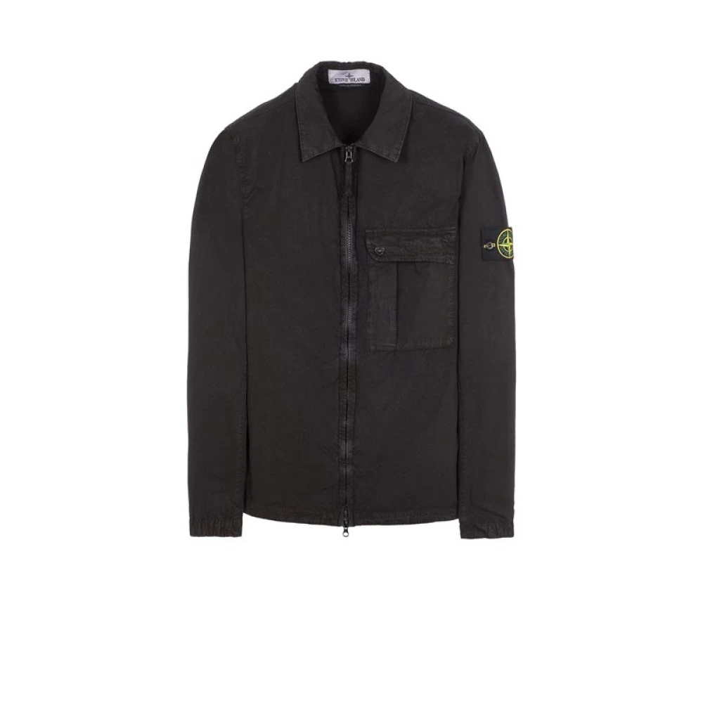 Stone Island Vintage Katoenen Zip-Up Overshirt Black Heren