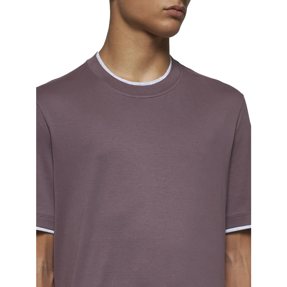 BRUNELLO CUCINELLI Heren Zwart Katoenen T-shirt met Ronde Halslijn Purple Heren
