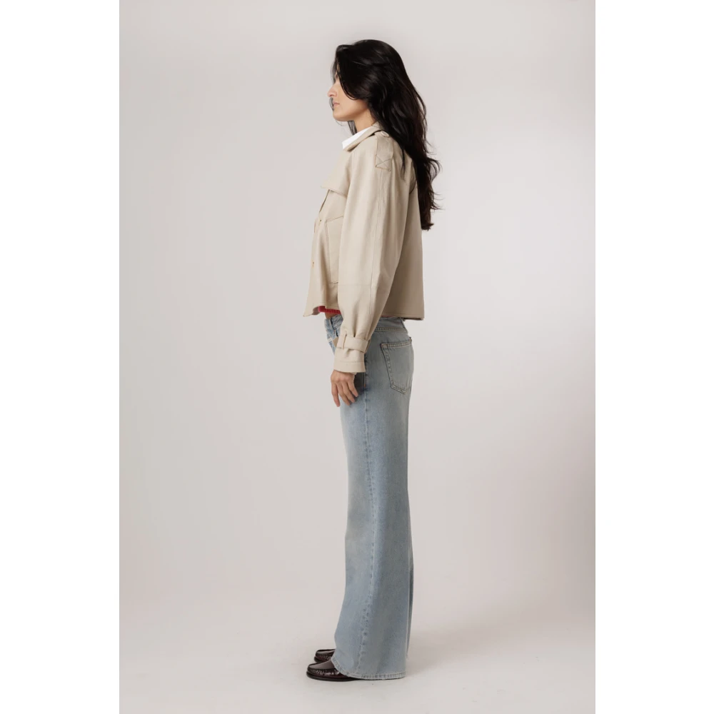 Alter Ego Off White Leren Jas Beige Dames