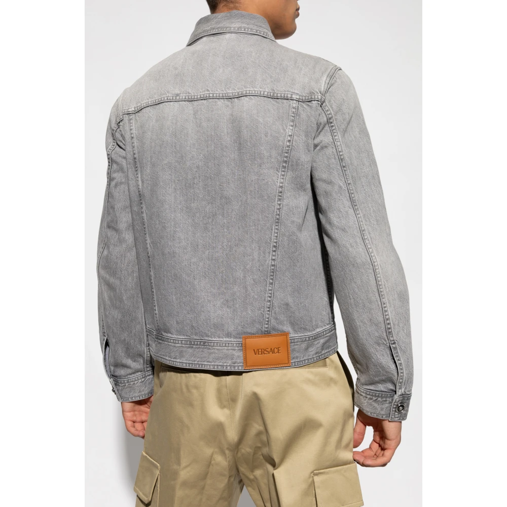 Versace Denim jas met logo Gray Heren