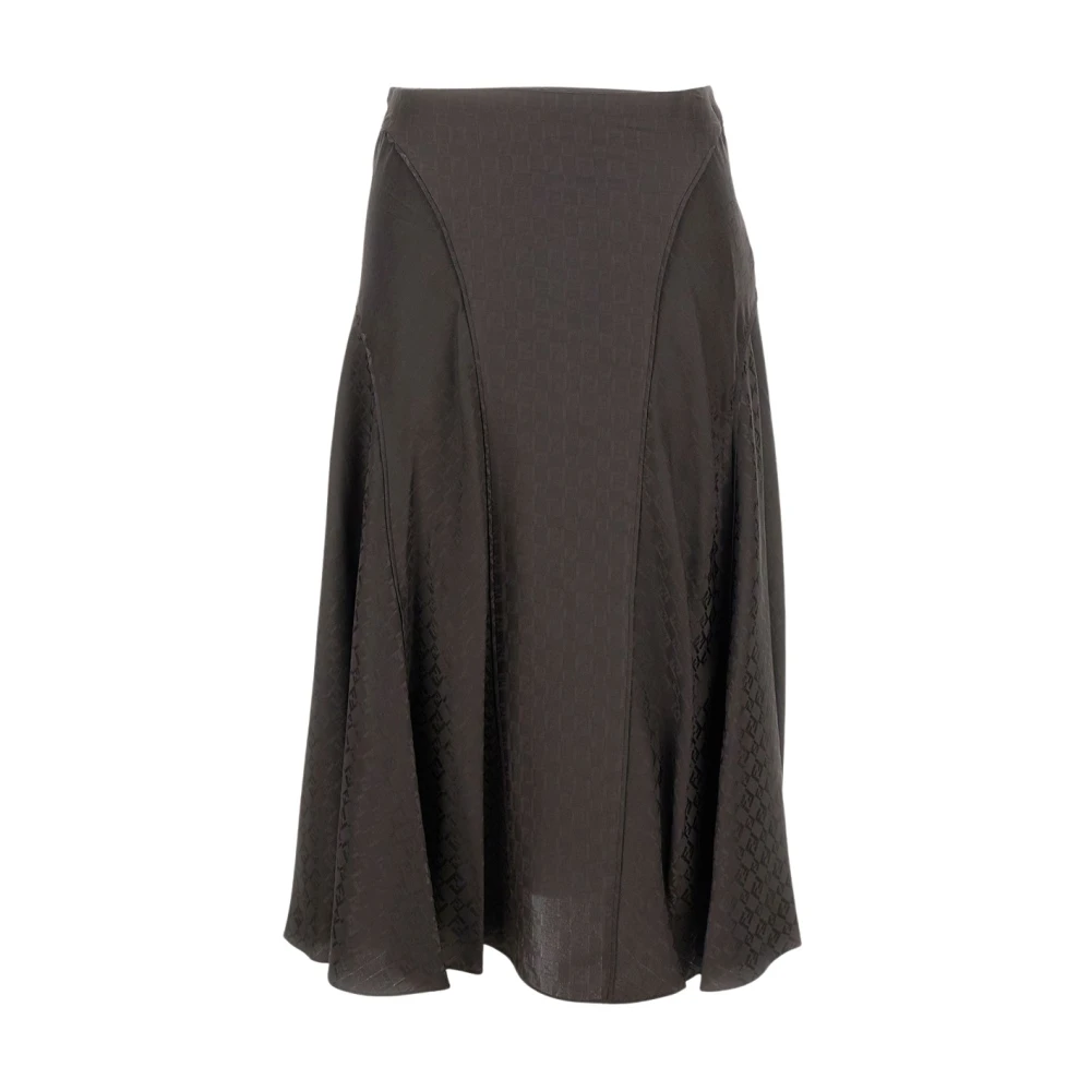 Fendi Vrouw Bruin Rokken Dames, M, Leer, Midi Rok In Zijde Jacquard