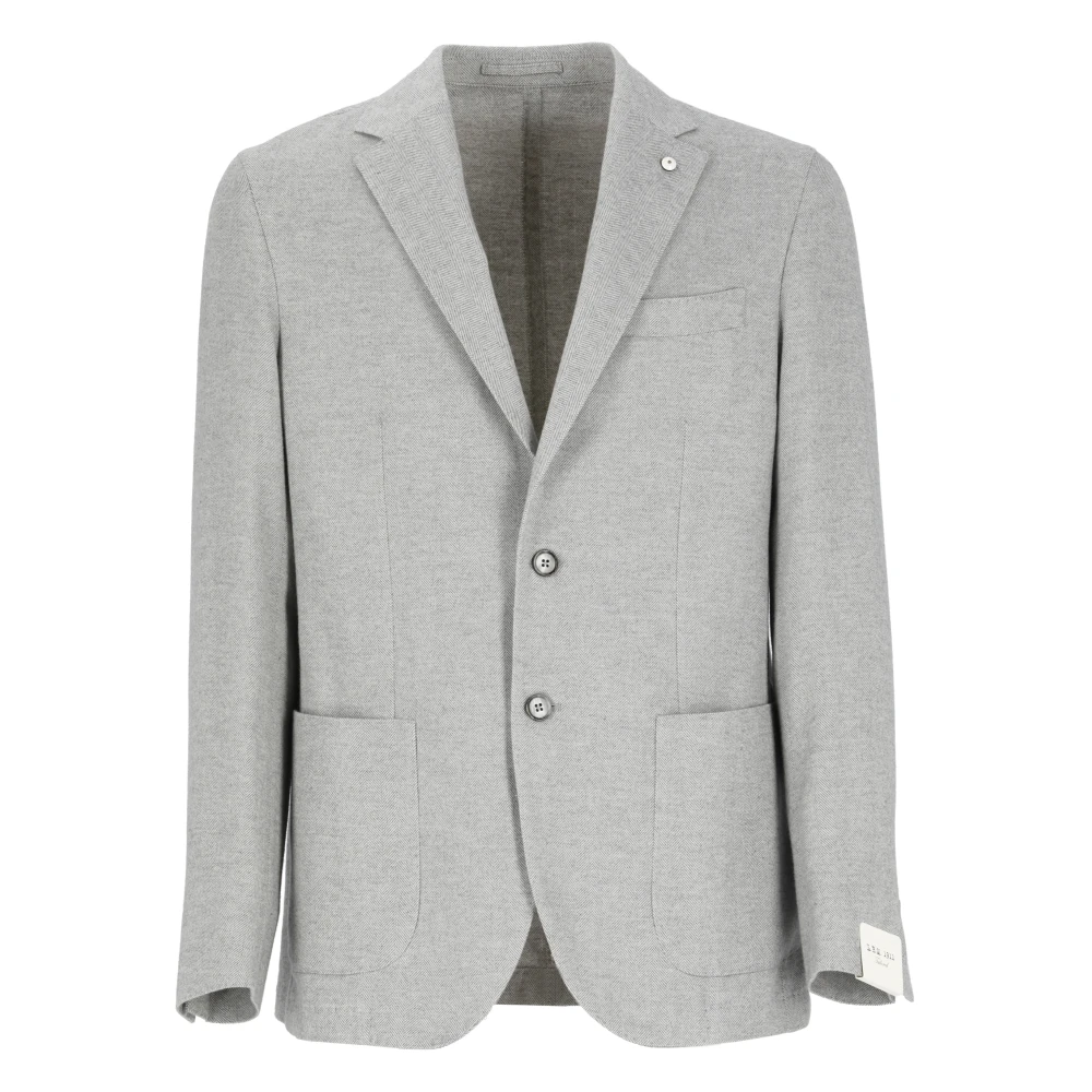 Lubiam Grijze Katoenen Jas met Herringbone Patroon Gray Heren