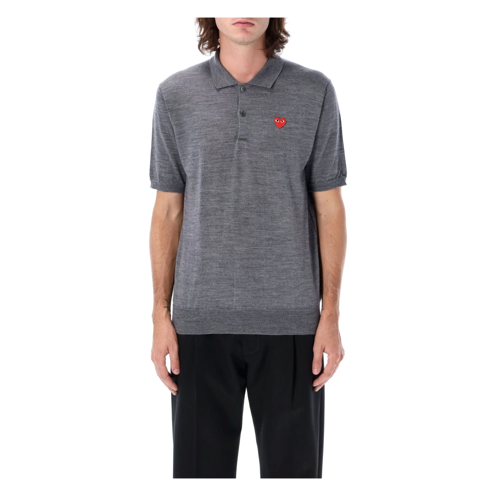 Comme des Garçons Rood Hart Gebreid Poloshirt Grijs Gray Dames
