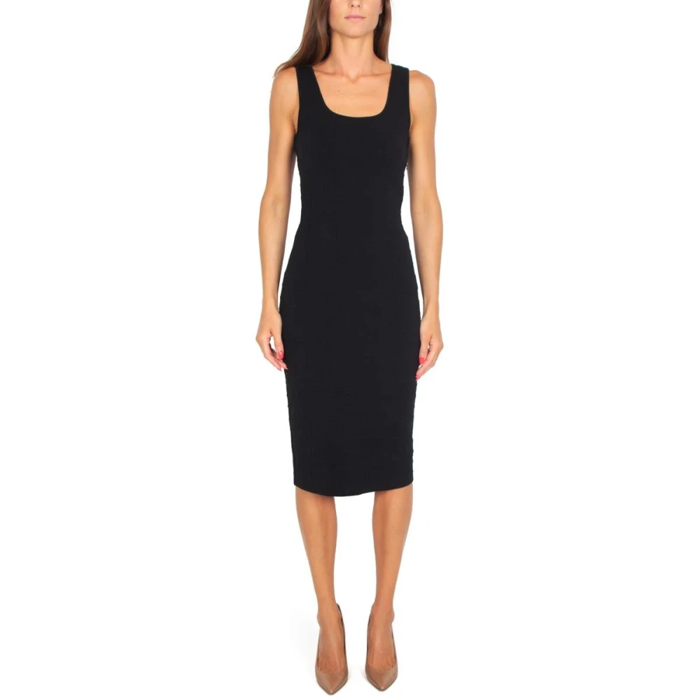 Elisabetta Franchi Zwart Jacquard Gebreide Mouwloze Jurk Black Dames