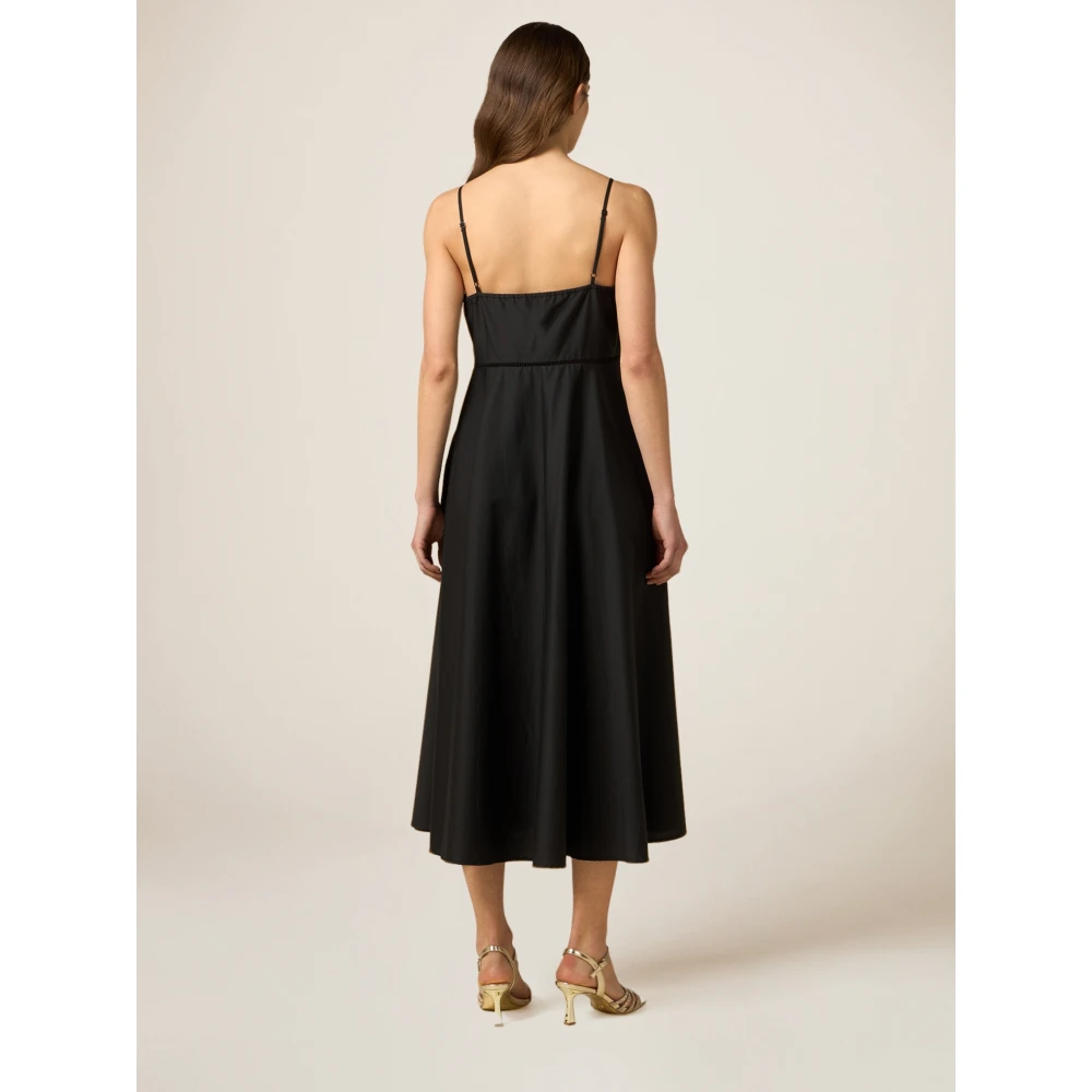 Oltre Lang Poplin Zomerjurk met Ajour Detail Black Dames