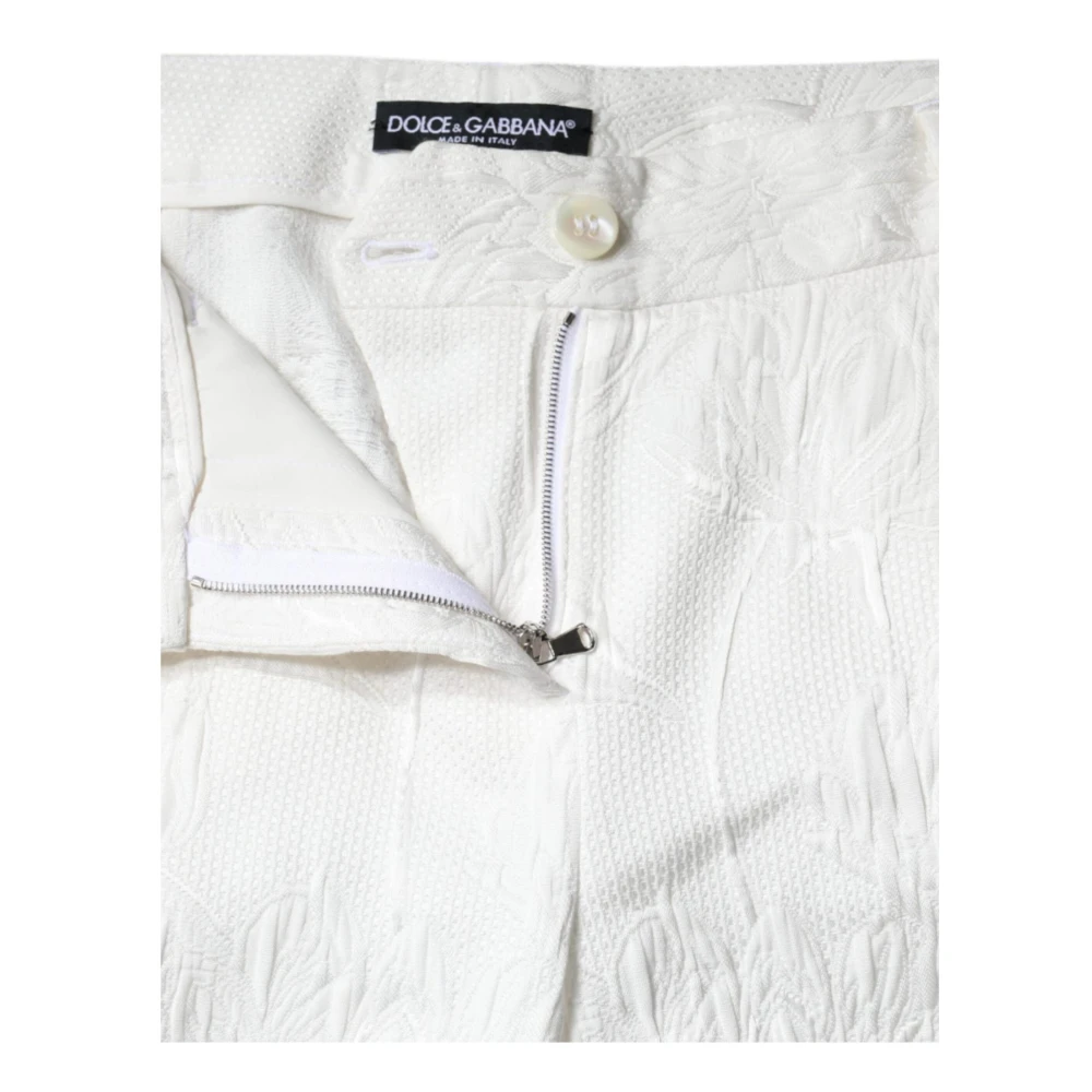 Dolce & Gabbana Witte Bloemenbrokaat Cropped Broek White Dames