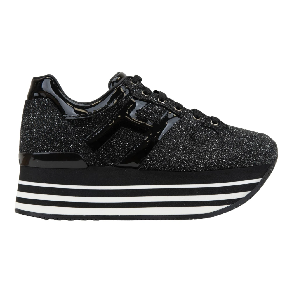 Hogan Läder Snörning Glitter Sneakers Kvinnor Black, Dam