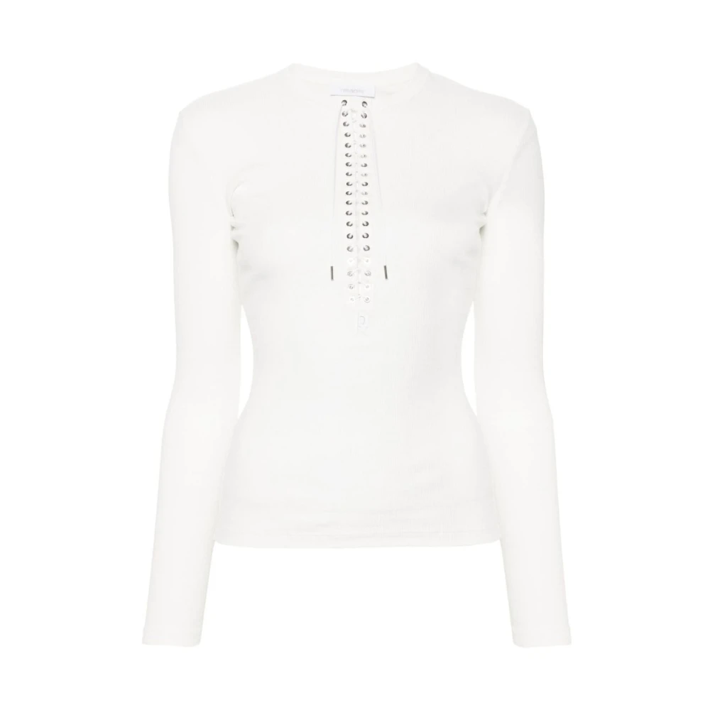 Paco Rabanne Off-White Ribbad Bomull T-shirt White, Dam