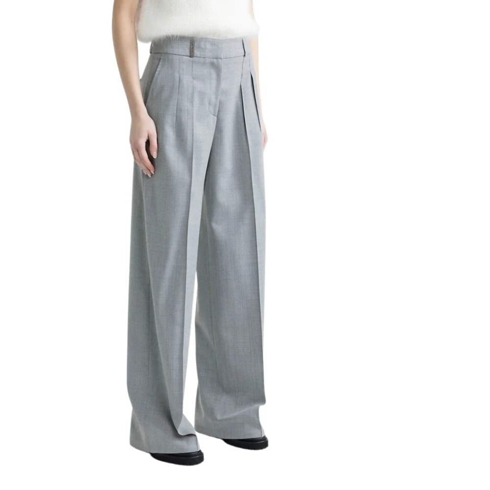 PESERICO Wijde Pijp Technische Wol Palazzo Broek Gray Dames