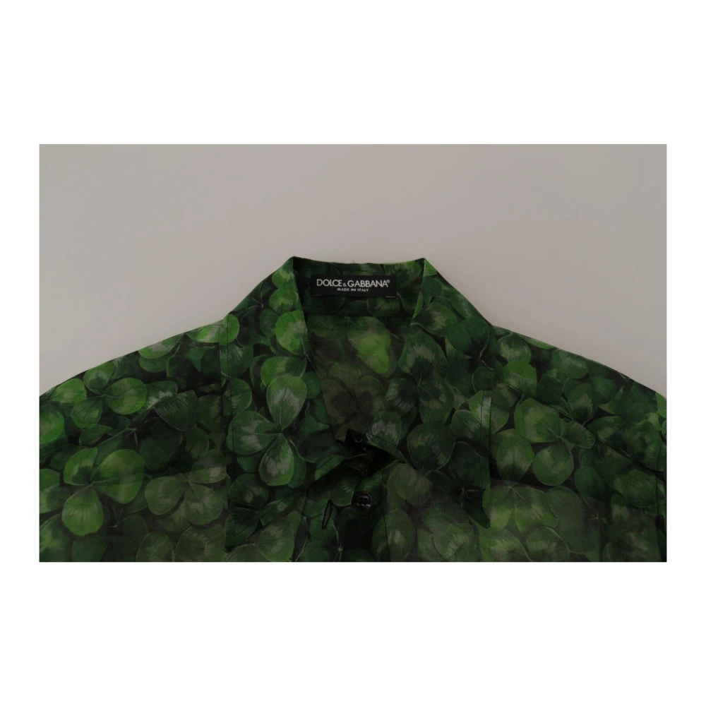 Dolce & Gabbana Zijden Klaverprint Kraagblouse Groen Green Dames