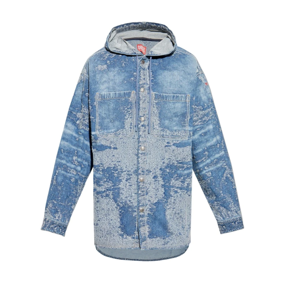 Diesel Indigo Blauwe Denim Hoodie Jas Blue Heren