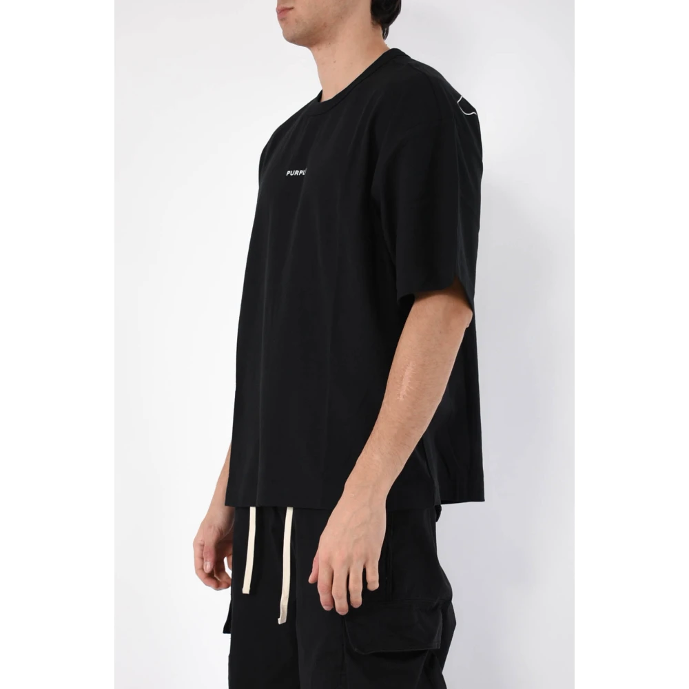 Purple Brand Gotische Gebogen Tee in Zwart Jersey Black Heren
