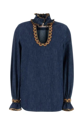 Broderad skjorta i chambray denim