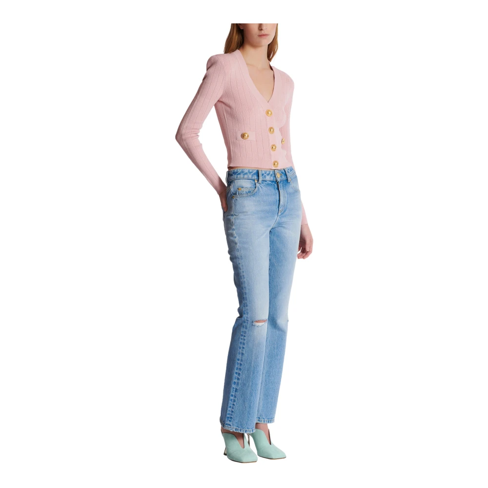 Balmain Wijduitlopende denim jeans Blue Dames