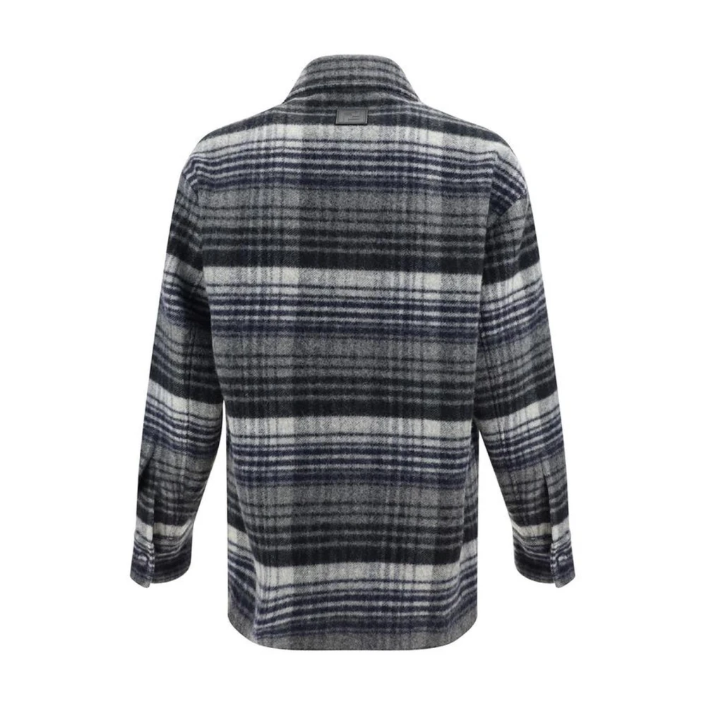 Fendi Geruite Wollen Jas Klassieke Kraag Gray Heren