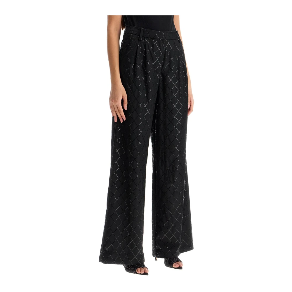 Rotate Birger Christensen Diamond Sequin Wide Leg Pants Black Dames