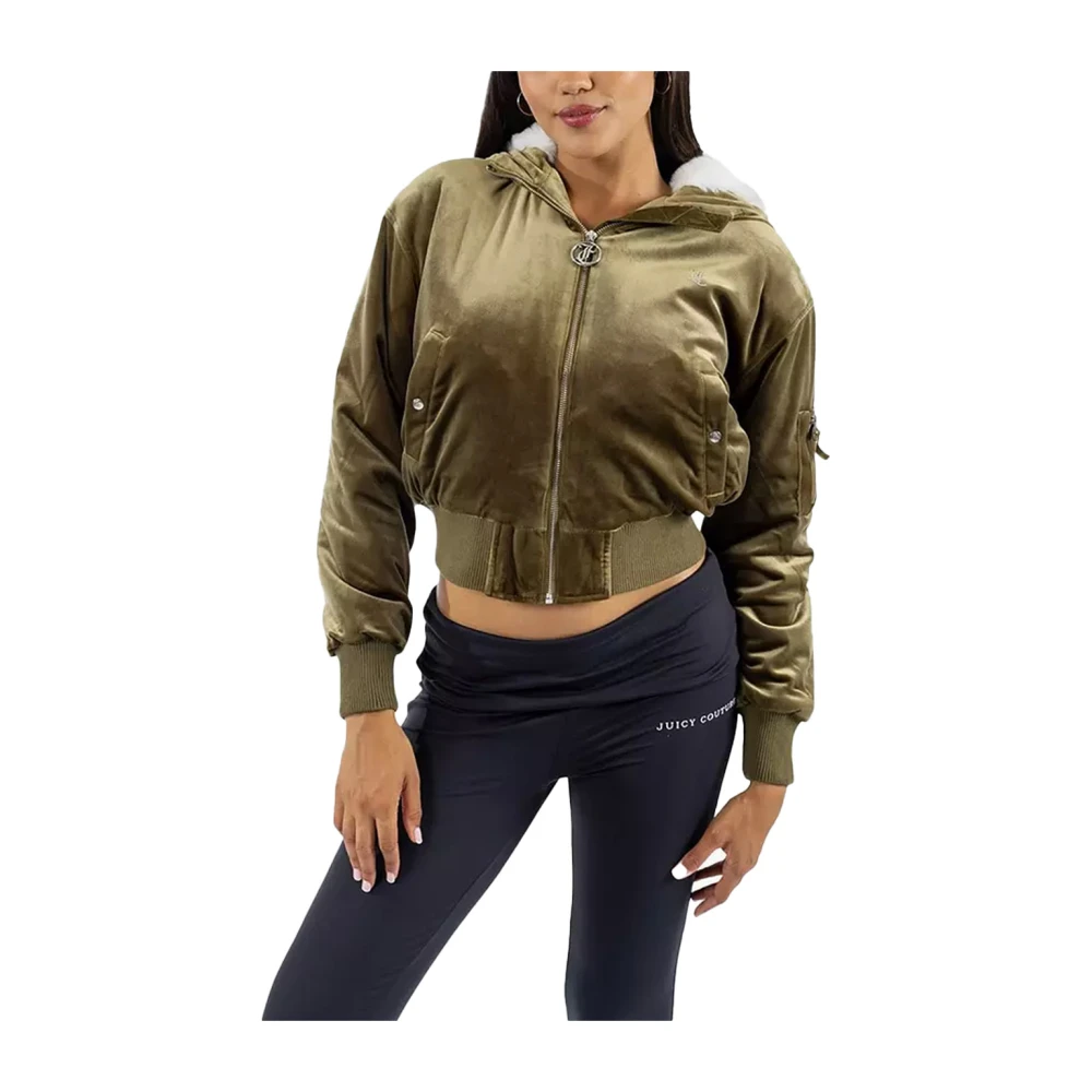 Juicy Couture Olijfgroene Fluwelen Hooded Bomber Green Dames