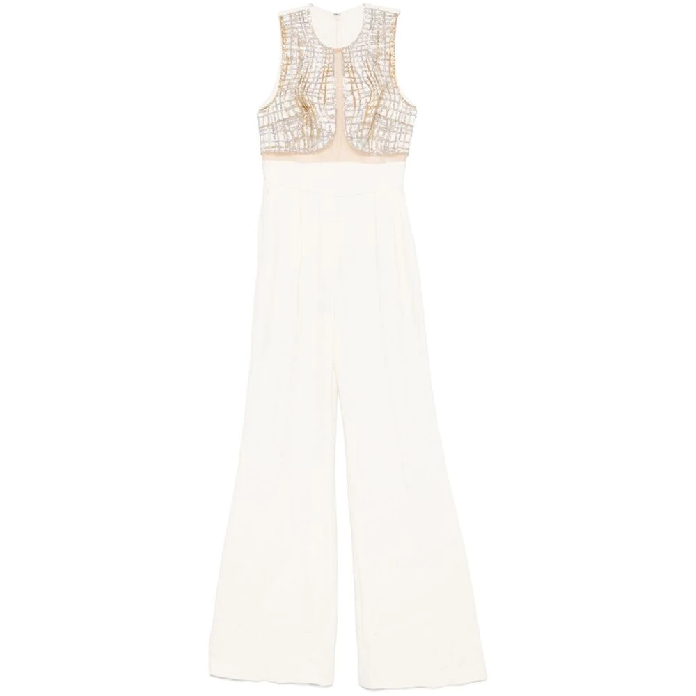 Elie Saab Geborduurde Crew Neck Jumpsuit White Dames