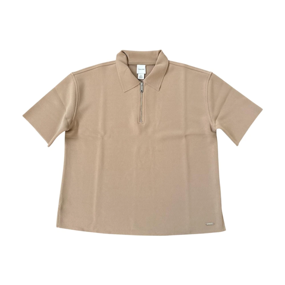 Calvin Klein Women's Beige Polo Shirts, M, Polo Shirt