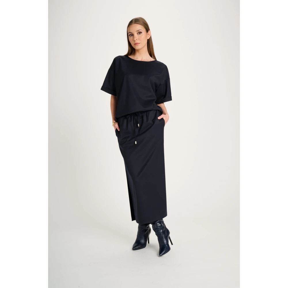 March23 Rok midi met bloemenprint Blue Dames