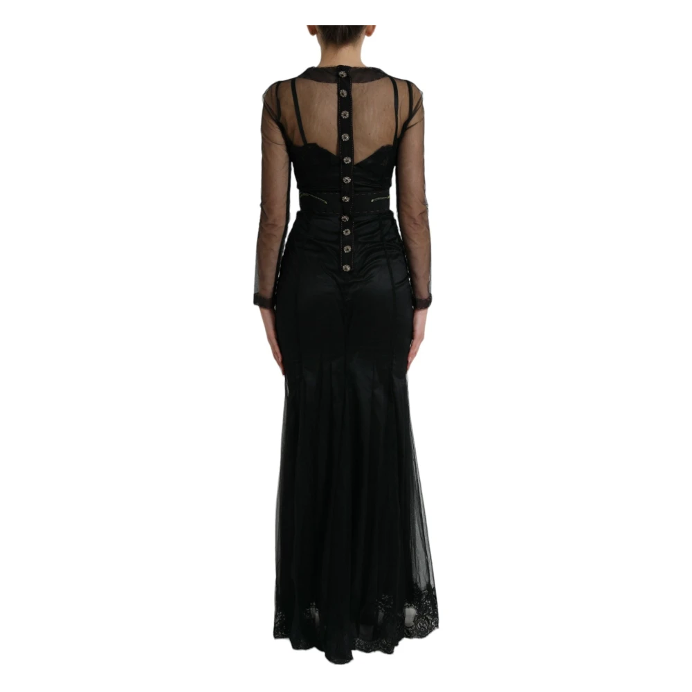 Dolce & Gabbana Bloemen Geborduurde Tule Avondjurk Black Dames