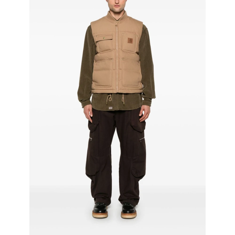 Carhartt WIP Gewatteerde Duifgrijze Jassen met Geribbelde Kraag Beige Heren