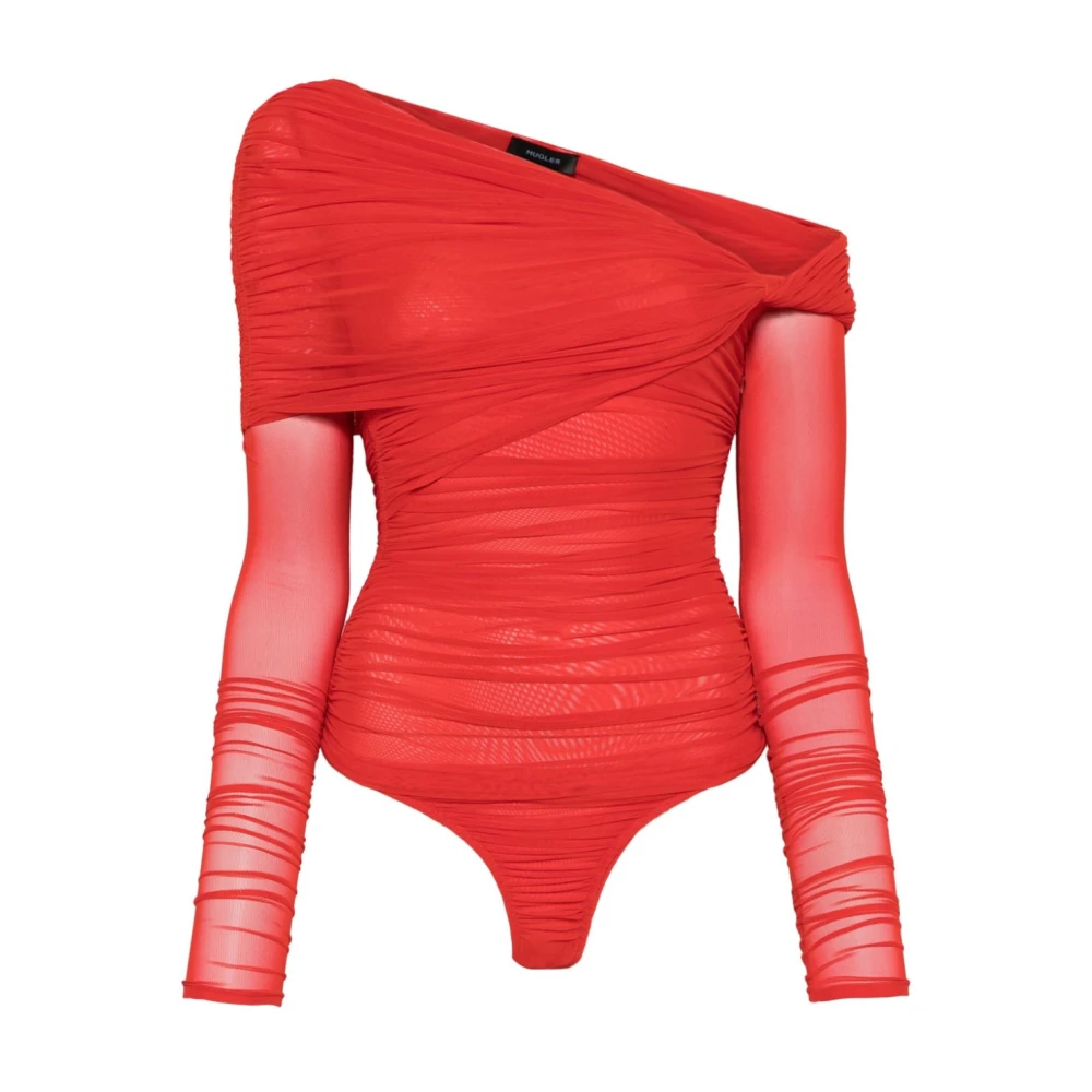 Mugler Rode Doorschijnende Top met Twist-details Red Dames